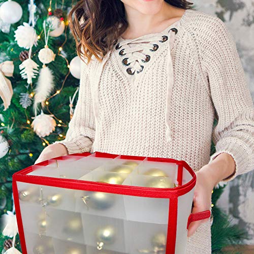 THE TWIDDLERS Caja de Almacenamiento de Bolas de Navidad (para 64 Bolas) - Confiable y Resistente| Bolsa de Almacenamiento de Adornos y Decoraciones para Árboles de Navidad.