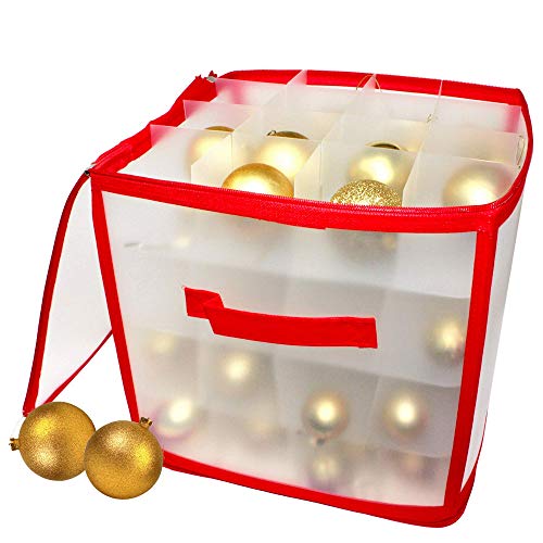 THE TWIDDLERS Caja de Almacenamiento de Bolas de Navidad (para 64 Bolas) - Confiable y Resistente| Bolsa de Almacenamiento de Adornos y Decoraciones para Árboles de Navidad.