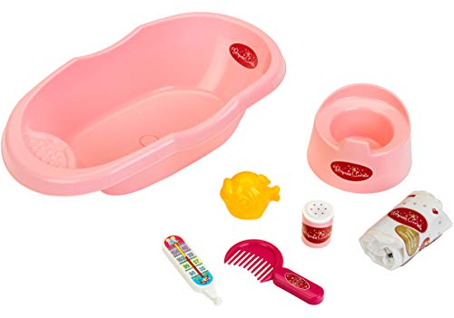 Theo Klein 1647 Set de bañera de la Princesa Coralie, Para muñecas de hasta 35 cm, Numerosos accesorios de baño y cuidado, Medidas 41 cm x 11 cm x 23.5 cm, Juguete para niños a partir de 3 años