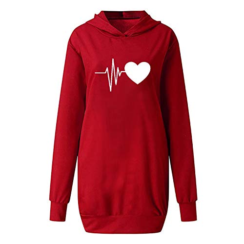 theshyer Sudadera para Mujer Vestido con Capucha y Estampado en Forma de corazón, Camiseta de Manga Larga con Bolsillos, suéter con Capucha de Color Natural