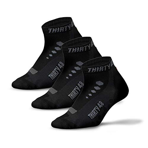 Thirty 48 Calcetín Ciclismo Cy Series – 3-Unidades - Negro/Gris – Unisex – CatalystAF™ Designó, Incrementa Airflow – para Correr, Clases de Spinning, Hiking, Gym y Entrenamiento – Empaquetado USA