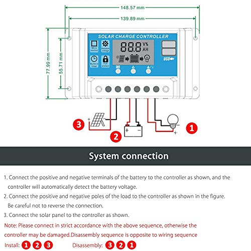 Thlevel 30A Controlador de Carga Solar 12V/24V Panel Solar Inteligente Controlador de Carga con Pantalla LCD y Doble Puerto USB para Panel Solar Lámpara Batería y Iluminación LED (30A)