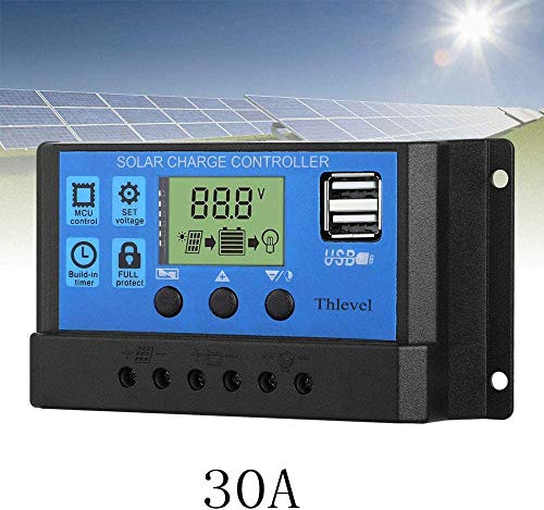 Thlevel 30A Controlador de Carga Solar 12V/24V Panel Solar Inteligente Controlador de Carga con Pantalla LCD y Doble Puerto USB para Panel Solar Lámpara Batería y Iluminación LED (30A) Thlevel 30A Controlador de Carga Solar 12V/24V Panel Solar Inteligente Controlador de Carga con Pantalla LCD y Doble Puerto USB para Panel Solar Lámpara Batería y Iluminación LED (30A)