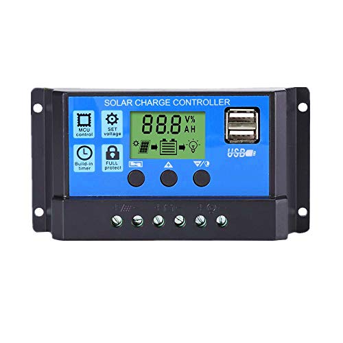 Thlevel 30A Controlador de Carga Solar 12V/24V Panel Solar Inteligente Controlador de Carga con Pantalla LCD y Doble Puerto USB para Panel Solar Lámpara Batería y Iluminación LED (30A)