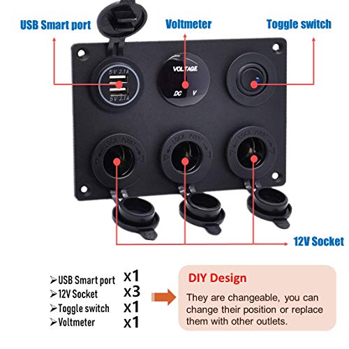 Thlevel Panel Multifuncional del Enchufe del Cargador del Coche con Cargador Dual de Toma USB, Encendedor de Cigarrillos, Voltímetro LED, Panel para Interruptores, para Marina, Barco, Coche, Camión Thlevel Panel Multifuncional del Enchufe del Cargador del Coche con Cargador Dual de Toma USB, Encendedor de Cigarrillos, Voltímetro LED, Panel para Interruptores, para Marina, Barco, Coche, Camión