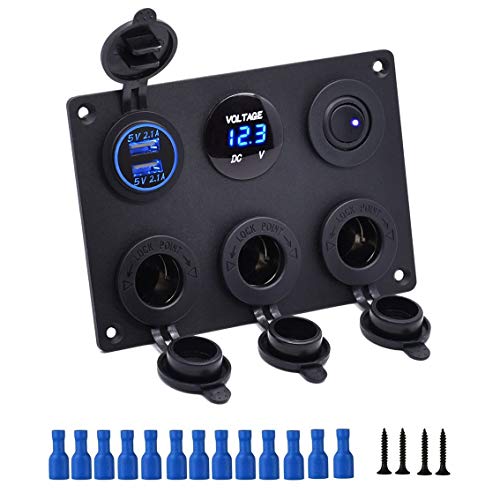 Thlevel Panel Multifuncional del Enchufe del Cargador del Coche con Cargador Dual de Toma USB, Encendedor de Cigarrillos, Voltímetro LED, Panel para Interruptores, para Marina, Barco, Coche, Camión Thlevel Panel Multifuncional del Enchufe del Cargador del Coche con Cargador Dual de Toma USB, Encendedor de Cigarrillos, Voltímetro LED, Panel para Interruptores, para Marina, Barco, Coche, Camión