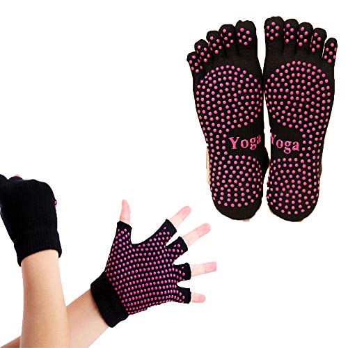 ThreeH Conjunto de guantes y calcetines de yoga antideslizante para mujeres Yoga Dance y Pilates con dedos del pie Tamaño4.5-7