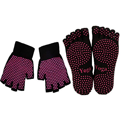 ThreeH Conjunto de guantes y calcetines de yoga antideslizante para mujeres Yoga Dance y Pilates con dedos del pie Tamaño4.5-7