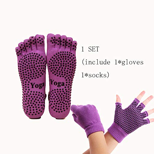 ThreeH Conjunto de guantes y calcetines de yoga antideslizante para mujeres Yoga Dance y Pilates con dedos del pie Tamaño4.5-7