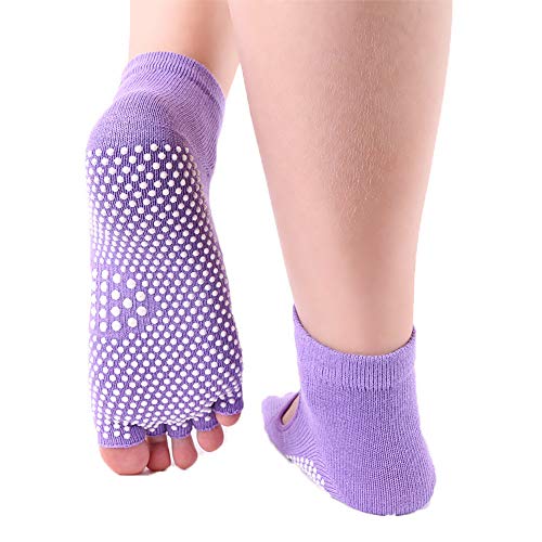 ThreeH Yoga Calcetines Antideslizantes Cinco dedos para mujeres Yoga Pilates Dance Ballet Pies abiertos Atrás 2 pares Tamaño4.5-7