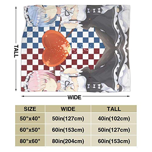 Throw Blanket Manta clásica Ultra Suave de Micro Franela con 60 x 50 Pulgadas, Anime Compactly Anti-Pilling Begin Life in Aher World Rem Ram Throw Blanket, Hermosa Funda para sofá para el ho