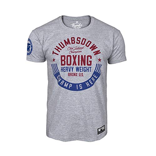 Thumbs Down Boxeo Camiseta Pesado Peso. Champ Is' Here. MMA. Gimnasio Entrenamiento. Artes Marciales - Gris, L