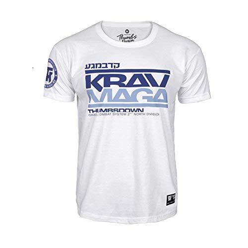 Thumbsdown Pulgares Down Krav Maga Camiseta Israel Combat Sistema MMA. Gimnasio Entrenamiento. Marcial Artes Informal - Blanco, Small