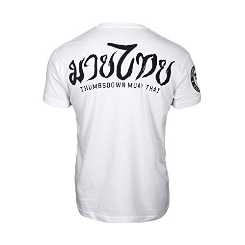 Thumbsdown Pulgares Down Muay Thai Bangkok Camiseta MMA. Gimnasio Entrenamiento. Marcial Artes Informal - Blanco, Grande