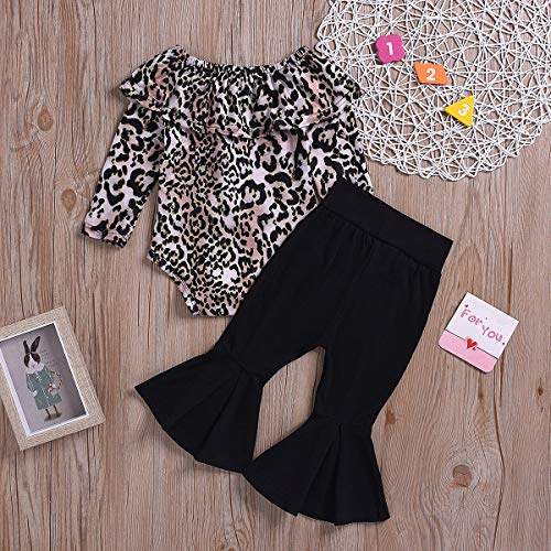 Tianhaik Conjuntos de Mameluco de Manga Larga con Estampado de Leopardo de bebé niña + Pantalones de Campana Negros Tianhaik Conjuntos de Mameluco de Manga Larga con Estampado de Leopardo de bebé niña + Pantalones de Campana Negros