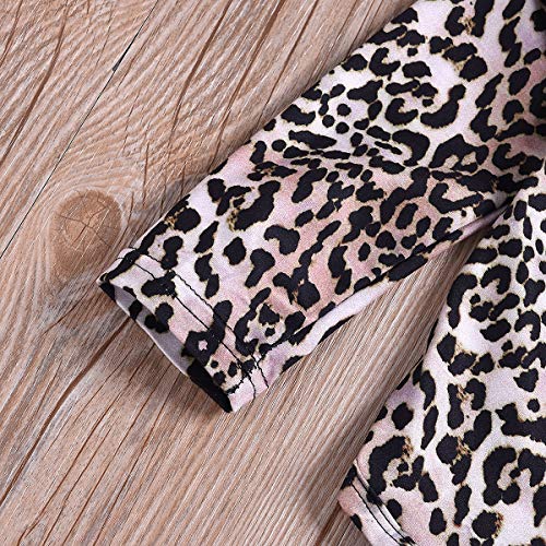 Tianhaik Conjuntos de Mameluco de Manga Larga con Estampado de Leopardo de bebé niña + Pantalones de Campana Negros