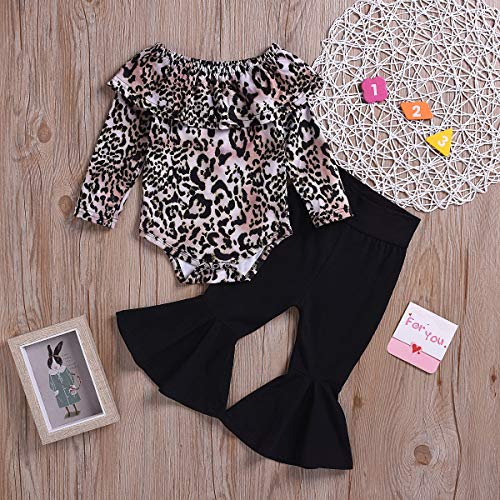 Tianhaik Conjuntos de Mameluco de Manga Larga con Estampado de Leopardo de bebé niña + Pantalones de Campana Negros Tianhaik Conjuntos de Mameluco de Manga Larga con Estampado de Leopardo de bebé niña + Pantalones de Campana Negros