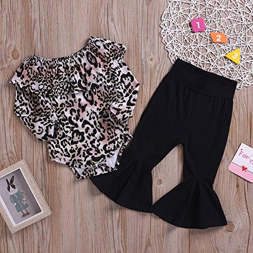 Tianhaik Conjuntos de Mameluco de Manga Larga con Estampado de Leopardo de bebé niña + Pantalones de Campana Negros Tianhaik Conjuntos de Mameluco de Manga Larga con Estampado de Leopardo de bebé niña + Pantalones de Campana Negros