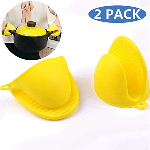 TIANOR Mini Cocina Grab Set Guante de Cocina de Silicona Pinza para Cocina Manoplas para Horno de Silicona Resistente al Calor Guantes de Horno Guantes y agarraderas Anti-Calor Oven Mitt (Amarillo)