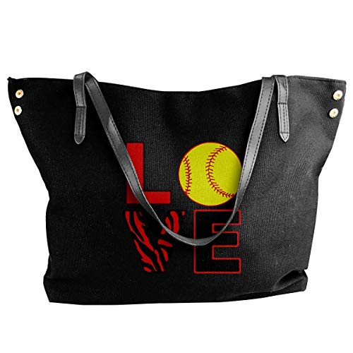 tiao9143 Bolso de lona Women's Canvas Large Tote Shoulder Handbag LOVE Softball Perfect Bag Classic purse shopping Sling Bag