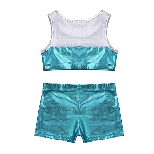 TiaoBug 2Pcs Niñas Tankini Deporte Sin Mangas Outfits Deportivo Dos Piezas Maillots con Estampado Nieve Bordado para Danza Ballet Gym Lago Azul 4 Años