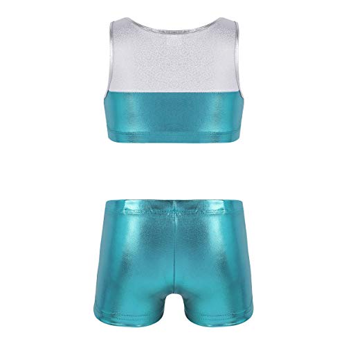 TiaoBug 2Pcs Niñas Tankini Deporte Sin Mangas Outfits Deportivo Dos Piezas Maillots con Estampado Nieve Bordado para Danza Ballet Gym Lago Azul 4 Años