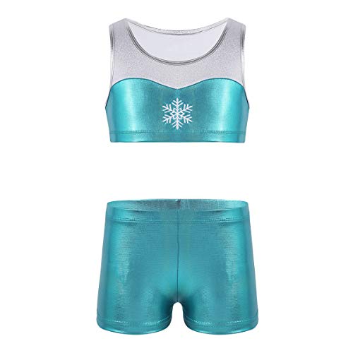 TiaoBug 2Pcs Niñas Tankini Deporte Sin Mangas Outfits Deportivo Dos Piezas Maillots con Estampado Nieve Bordado para Danza Ballet Gym Lago Azul 4 Años