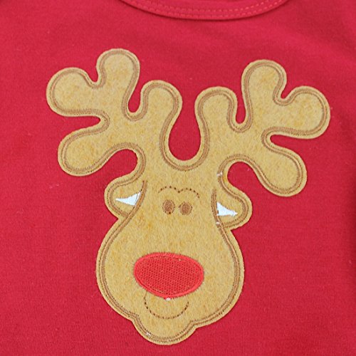 TiaoBug 4 Piezas Disfraz Navidad Bebés Recién Nacido Ropa Navideño Elfo de Primer Navidad Dibujos Vestido Princesa Niña Bebé con Tutú Zapatos Infántil Rojo Reno 0-3 Meses