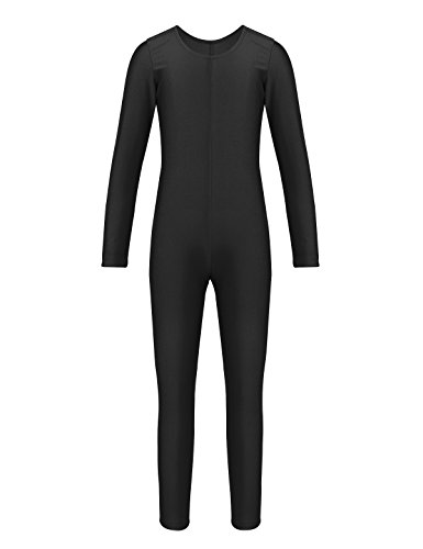 TiaoBug Bodies Jumpsuit Mono para Danza Gimnasia Rítmica Leotardo Body Básico Clásico Manga Larga para Ballet Deporte Niñas Niños 5-12 Años Negro 10-12 Años