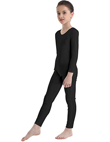 TiaoBug Bodies Jumpsuit Mono para Danza Gimnasia Rítmica Leotardo Body Básico Clásico Manga Larga para Ballet Deporte Niñas Niños 5-12 Años Negro 10-12 Años