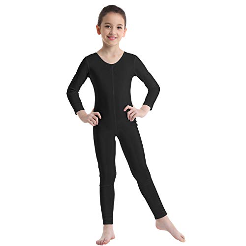 TiaoBug Bodies Jumpsuit Mono para Danza Gimnasia Rítmica Leotardo Body Básico Clásico Manga Larga para Ballet Deporte Niñas Niños 5-12 Años Negro 10-12 Años