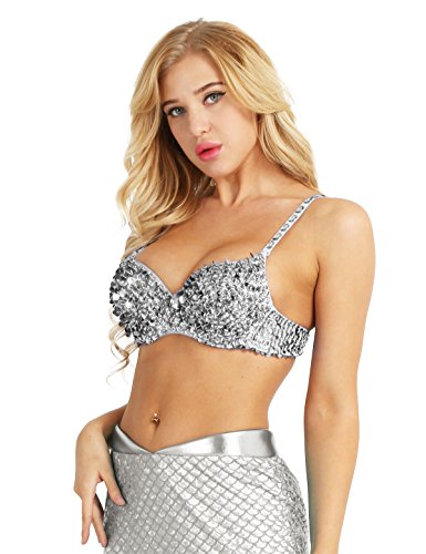 TiaoBug Bra Top Mujeres Lentejuelas Brillos Acolchado para Baile Club Fiesta Danza Vientre Ropa Interior Sujetador Sexy Adultas Plateado 34/75 TiaoBug Bra Top Mujeres Lentejuelas Brillos Acolchado para Baile Club Fiesta Danza Vientre Ropa Interior Sujetador Sexy Adultas Plateado 34/75