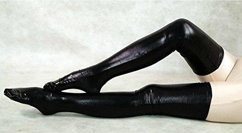 TiaoBug Calcetines Largas Altas Ajustados de Cuero Imitación Negro Sexýs Medias de Liga Erótica Mujer