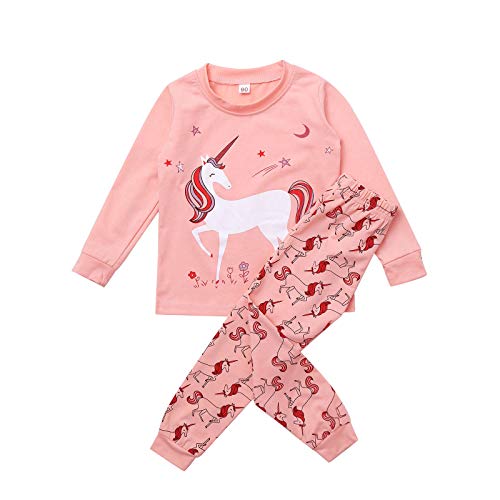 TiaoBug Chándal de Unicornio Conjunto de Ropa Deportiva para Niñas Pequeñas Sudadera sin Capucha Manga Larga Pantalones Largos Estampado de Unicornio Rosa A 3-4 años