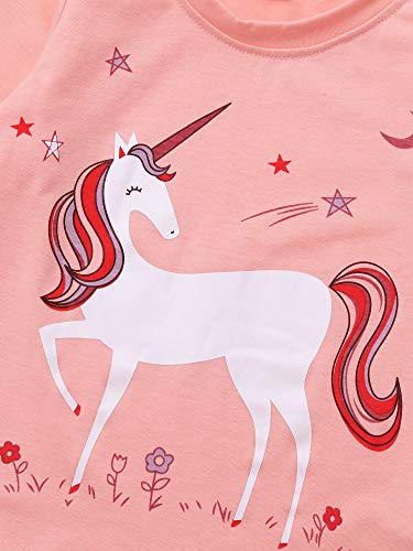 TiaoBug Chándal de Unicornio Conjunto de Ropa Deportiva para Niñas Pequeñas Sudadera sin Capucha Manga Larga Pantalones Largos Estampado de Unicornio Rosa A 3-4 años