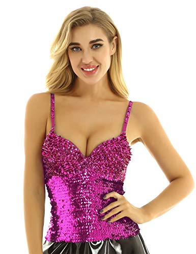 TiaoBug Crop Tops Tirantes Mujer Lentejuelas Sexy Sujetador Exterior con Aros Camiseta Deportiva de Danza Contemporánea Hip Hop Jazz Bustier Fiesta Clubwear Rosa Oscuro One Size TiaoBug Crop Tops Tirantes Mujer Lentejuelas Sexy Sujetador Exterior con Aros Camiseta Deportiva de Danza Contemporánea Hip Hop Jazz Bustier Fiesta Clubwear Rosa Oscuro One Size