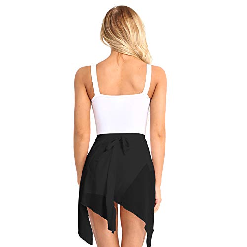 TiaoBug Falda Asimétrica de Gasa para Mujer Falda con Correas Ajustables de Cintura Falda de Patineta Danza Ballet Golf Tenis Mujer Chica Negro Talla única