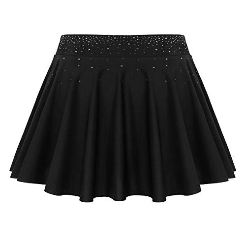 TiaoBug Falda Deportiva Mujer de Patinaje Artistico Falda de Danza Ballet Gimnasia Rítmica Cintura Alta Elástica Falda Corta Mujer de Fiesta con Estrás Brillo Negro Small