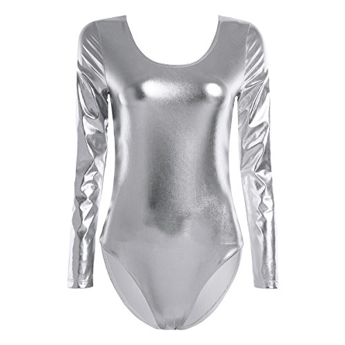 TiaoBug Leotardo Maillot de Danza para Mujer Mono Traje de Charol Brillante Elástica Manga Larga de Ballet Gimnasia Adultas Chicas Plateado Large TiaoBug Leotardo Maillot de Danza para Mujer Mono Traje de Charol Brillante Elástica Manga Larga de Ballet Gimnasia Adultas Chicas Plateado Large