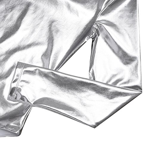 TiaoBug Leotardo Maillot de Danza para Mujer Mono Traje de Charol Brillante Elástica Manga Larga de Ballet Gimnasia Adultas Chicas Plateado Large TiaoBug Leotardo Maillot de Danza para Mujer Mono Traje de Charol Brillante Elástica Manga Larga de Ballet Gimnasia Adultas Chicas Plateado Large