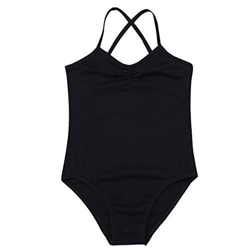 TiaoBug Maillot Ballet Negro Blanco de Danza Gimnasia para Niña Leotardo Blanco de Algodón Clásico Elástico con Tirantes Cruzados a la Espalda para Niña Chica 3-14 años Negro 12-14 años