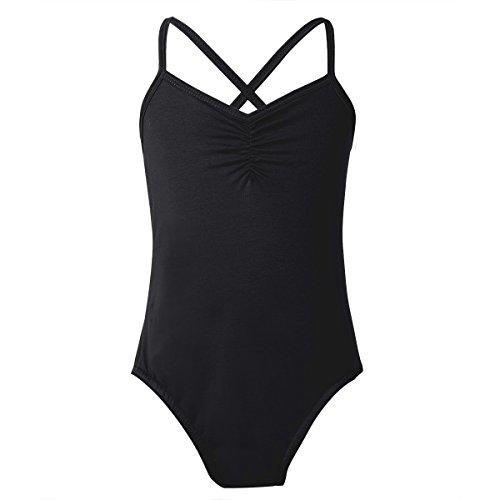 TiaoBug Maillot Ballet Negro Blanco de Danza Gimnasia para Niña Leotardo Blanco de Algodón Clásico Elástico con Tirantes Cruzados a la Espalda para Niña Chica 3-14 años Negro 12-14 años