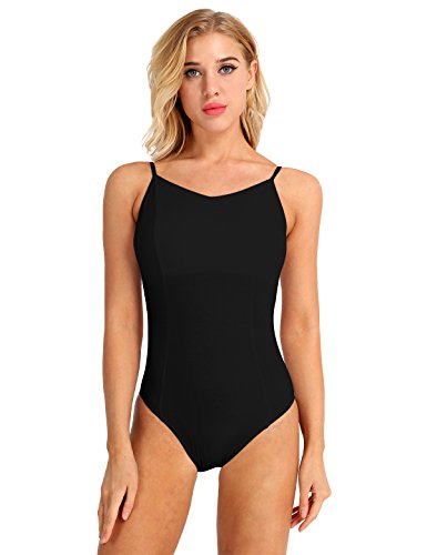 TiaoBug Maillot de Gimnasia Danza Mujer Leotardo Negro Blanco Ballet Elástico Body Clásico Algodón Ropa Deportiva para Mujer Chica Negro S