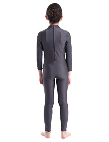 TiaoBug Maillot de Gimnasia para Niña Mono de Danza Fitness Gym Maillots Jumpsuit Deportivo Manga Larga Elástica Leotardo Ballet Patinaje Niña Dark Gray 8-10 Años