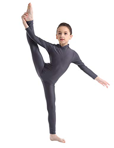 TiaoBug Maillot de Gimnasia para Niña Mono de Danza Fitness Gym Maillots Jumpsuit Deportivo Manga Larga Elástica Leotardo Ballet Patinaje Niña Dark Gray 8-10 Años