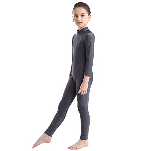 TiaoBug Maillot de Gimnasia para Niña Mono de Danza Fitness Gym Maillots Jumpsuit Deportivo Manga Larga Elástica Leotardo Ballet Patinaje Niña Dark Gray 8-10 Años