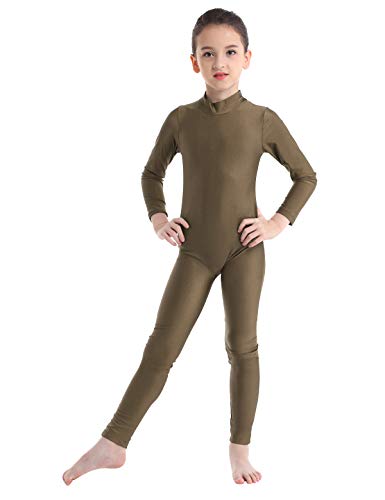 TiaoBug Maillot de Gimnasia para Niña Mono de Danza Fitness Gym Maillots Jumpsuit Deportivo Manga Larga Elástica Leotardo Ballet Patinaje Niña Marrón 8-10 Años