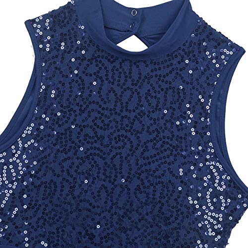 TiaoBug Maillots de Danza Ballet Contemporanea Mujer Tut'u Vestido Baile Lentejuelas de Tirantes Leotardo Gimnasia Falda Irregular Espalda Descubierta de Actuación Navy_Blue Medium