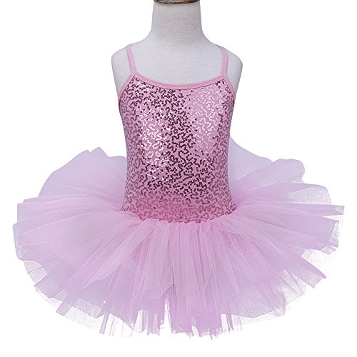 TiaoBug Niñas Maillots de Danza Ballet Vestido con Lentejuelas para Fiestas Leotardo Algodón con Tutú Infántil con Braga Interior para Niños 2-14 Años Rosa A 4-5 años