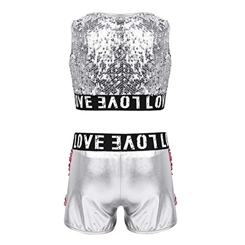 TiaoBug Ropa Deportiva de Danza Fitness Disfraz Niñas de Danza Moderna Jazz Hip Hop Lentejuelas Maillots Gimnasia Tank Top Deportivo Pantalones Cortos Gym Deportes Silver&Pink 10 años TiaoBug Ropa Deportiva de Danza Fitness Disfraz Niñas de Danza Moderna Jazz Hip Hop Lentejuelas Maillots Gimnasia Tank Top Deportivo Pantalones Cortos Gym Deportes Silver&Pink 10 años